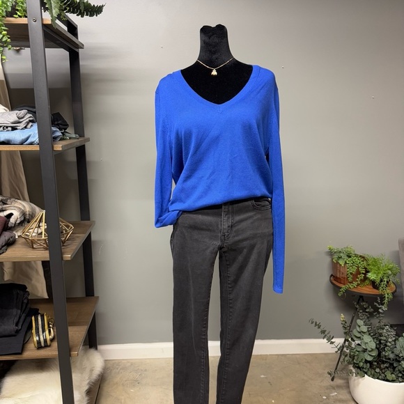 Lauren Ralph Lauren royal blue v neck sweater modal silk blend womens large - Picture 1 of 7